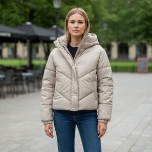 STOLEN HEARTS by SEBBY Women’s 1X Cream Puffer Jacket with Hood ⭐️